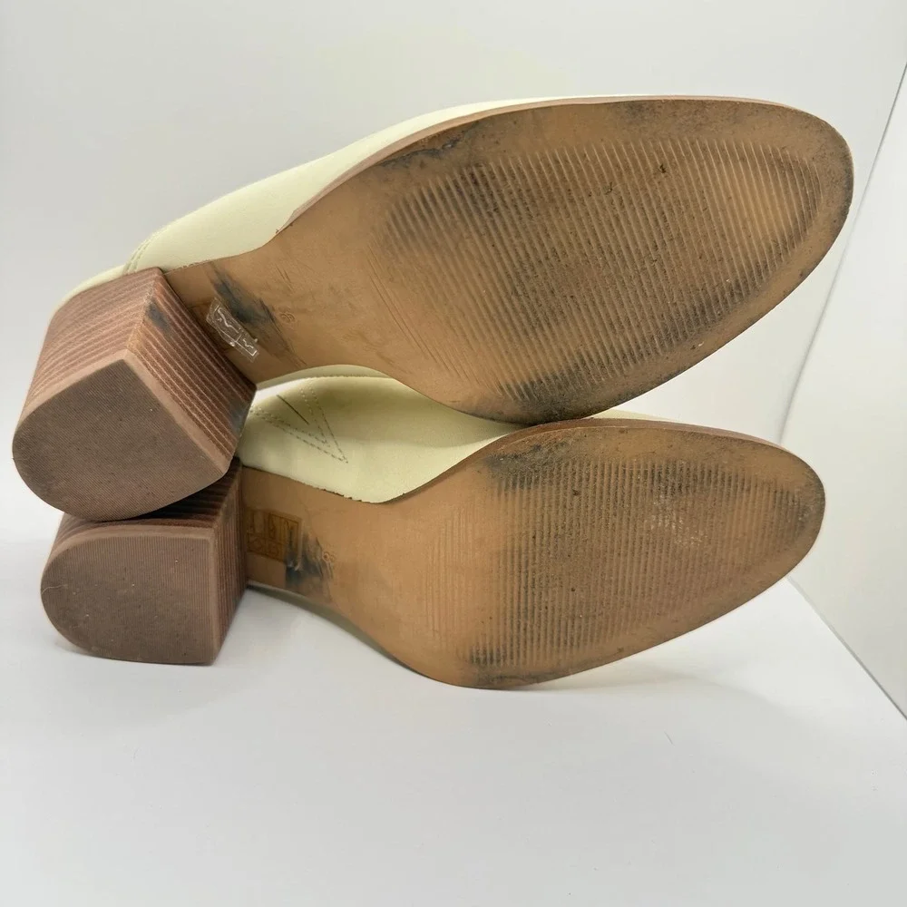 Madewell Woman's Harper Ivory Bone Leather Slip On‎ Stacked Block Heels- Size 8